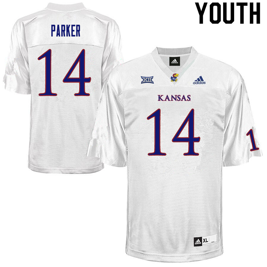 Youth #14 Steven Parker Kansas Jayhawks College Football Jerseys Sale-White
